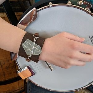Sea glass and leather cuff bracelet